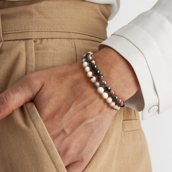 3 PCS 6mm Pink Zebra Jasper Natural Stone Beaded Stretch Bracelet for Gifts - Picture 3 of 6